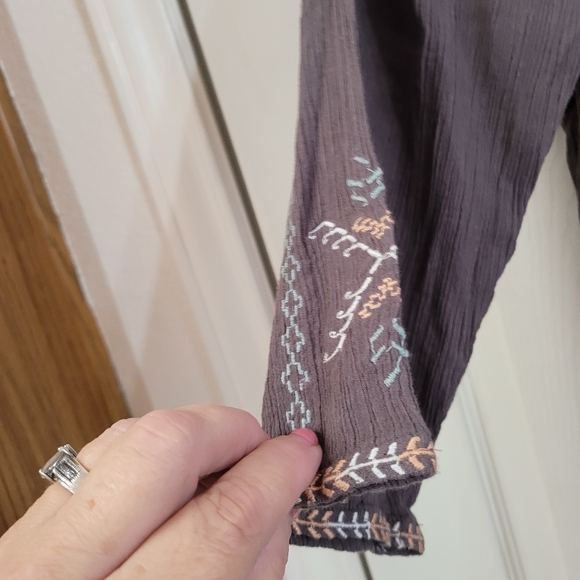 Garnet Hill Gray Boho Embroidered Tunic Top Size 14 Large  Peasant Top - Picture 4 of 6